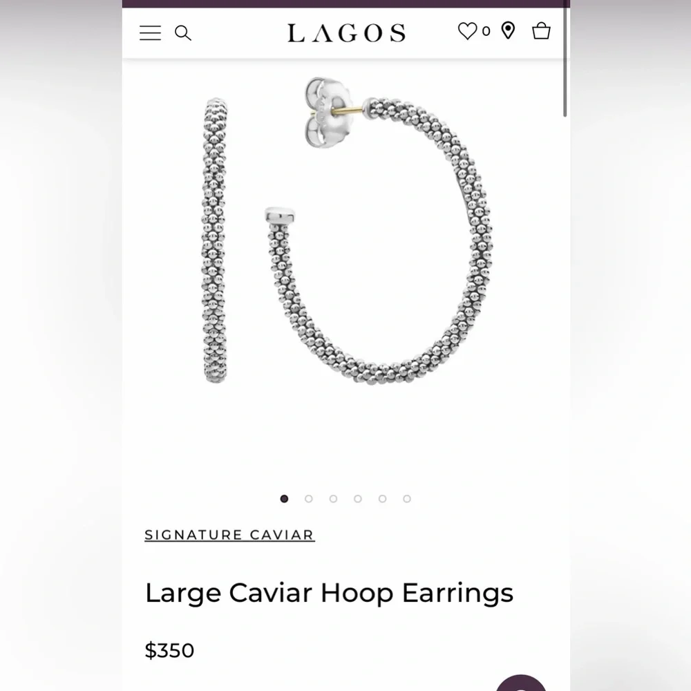 Lagos silver caviar 35mm hoops - Picture 1 of 6
